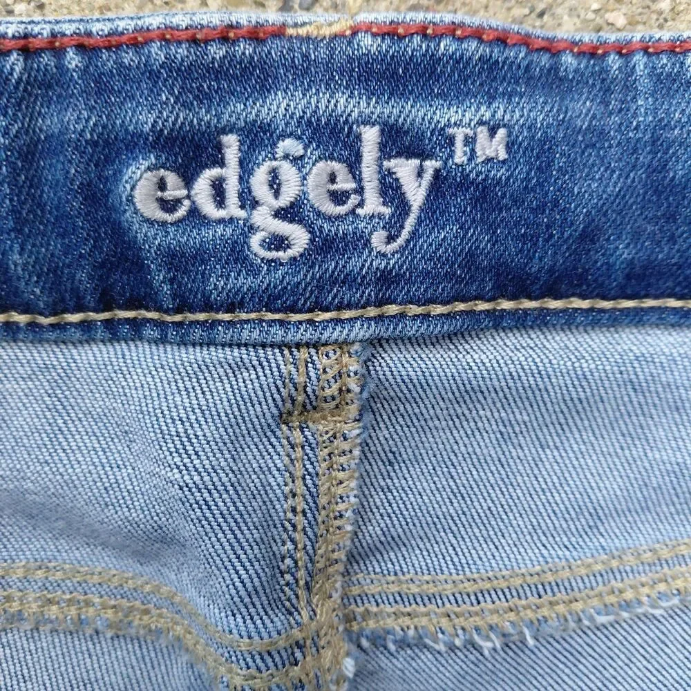 Edgely Flare Jeans Womens 10 Blue Denim High Rise Front Seam Raw Hem Comfort